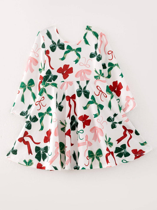 Girls Christmas Bow Ruffle Dress