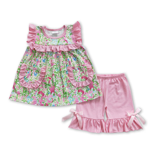 Floral Pocket Tunic Short Set