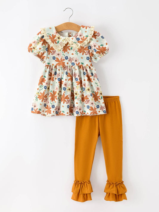 Girls Floral Lace Fall Leaves Set