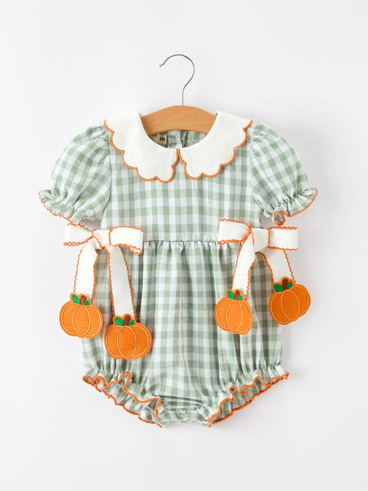 Smocked Plaid Pumpkin Bow Romper