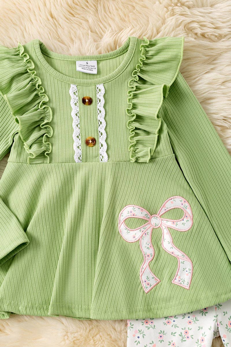 Green Bow Applique Tunic Set