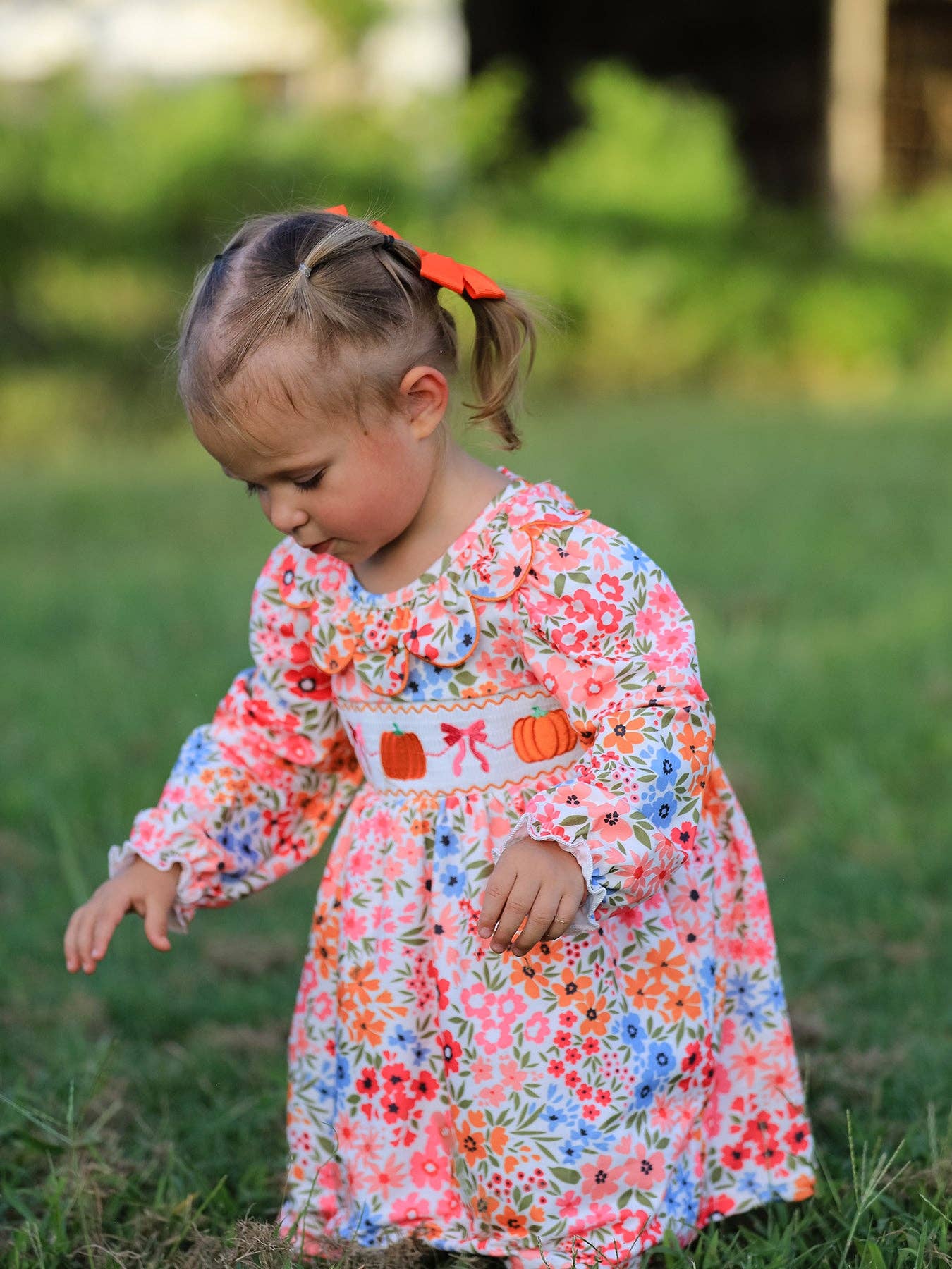 Pumpkin Bow Smock Dress