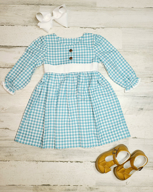 Hannah Dress Teal Gingham