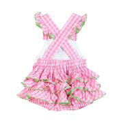 Pink Bunny Face Gingham Bubble Ruffle Romper